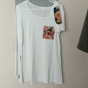 Spring white floral elbow patch tunic